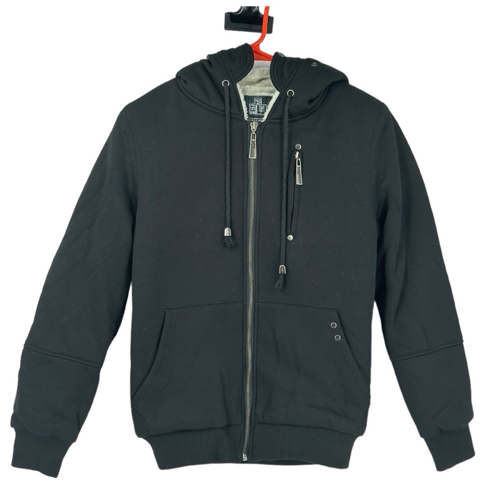 QZUnique Men’s Plush Full Zip Long Sleeve Heavyweight Hoodie Black Size M